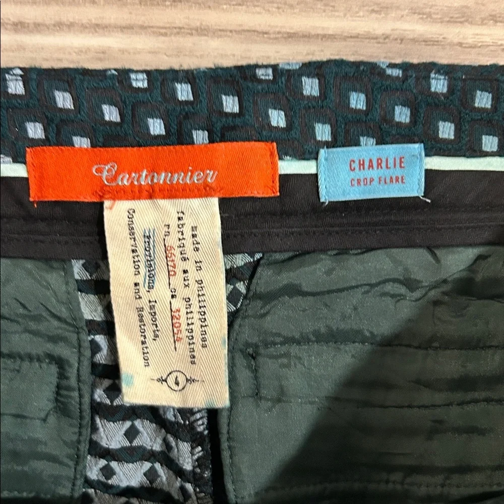 Anthropologie Cartonnier Charlie Crop Flare Pant In Lorie Green Multi Size 4 EUC - Picture 2 of 12